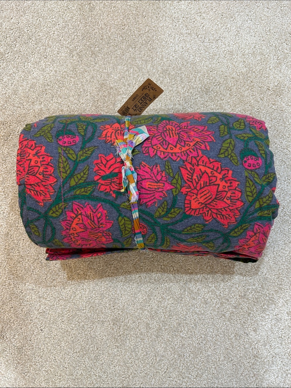 Natural Life Queen Flannel Sheet Set Pink Floral Boho Print - Picture 2 of 5